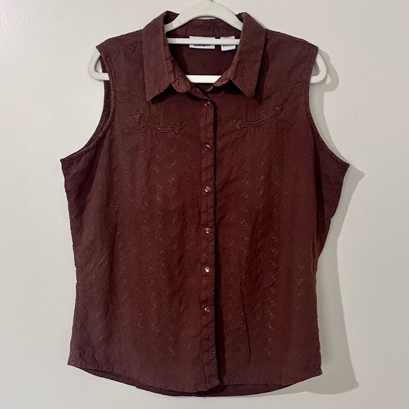 Wrangler Women’s Vest XL Brown Embroidered Western Floral Cotton Coastal Cowgirl - Picture 1 of 11